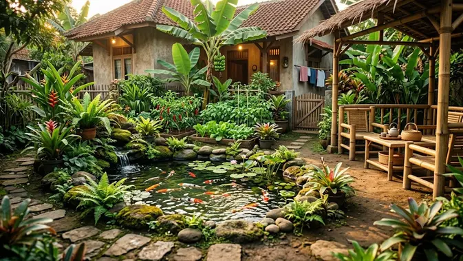 7 Ide Pekarangan: Kolam, Kebun & Area Santai Ilustrasi ide pekarangan untuk artikel 7 Ide Pekarangan: Kolam, Kebun, dan Area Santai