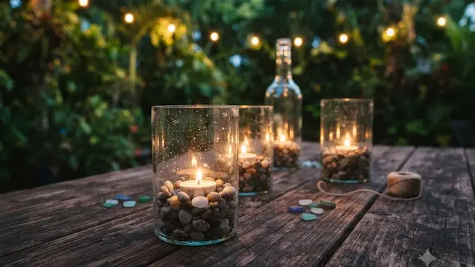 DIY Tempat Lilin Outdoor dari Botol Kaca Bekas